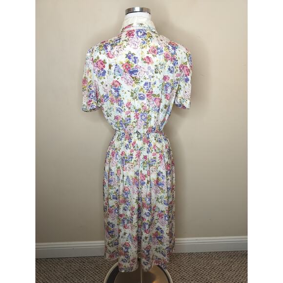 Vintage Karin Stevens Floral Button Up Midi Dress Lace Collar - Picture 13 of 15